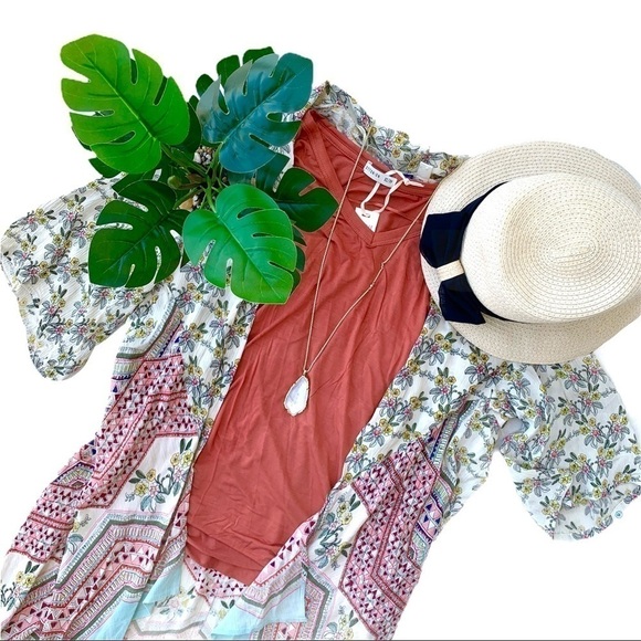 Francesca’s Blue Rain Floral Boho Chic Long Floral Kimono Size Small - Picture 5 of 16